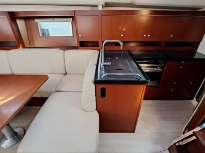 Galley of Swell, a Hanse Yachts Hanse 455 sailboat at Lavreotiki Municipal Unit, Greece