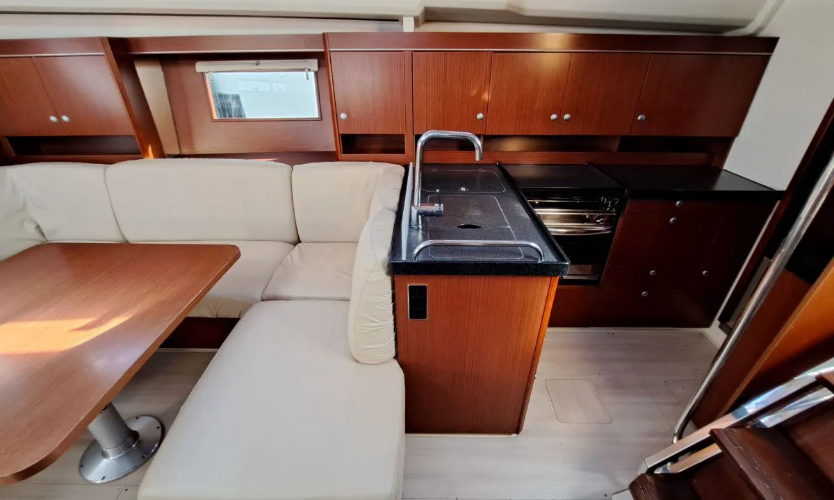Galley of Swell, a Hanse Yachts Hanse 455 sailboat at Lavreotiki Municipal Unit, Greece
