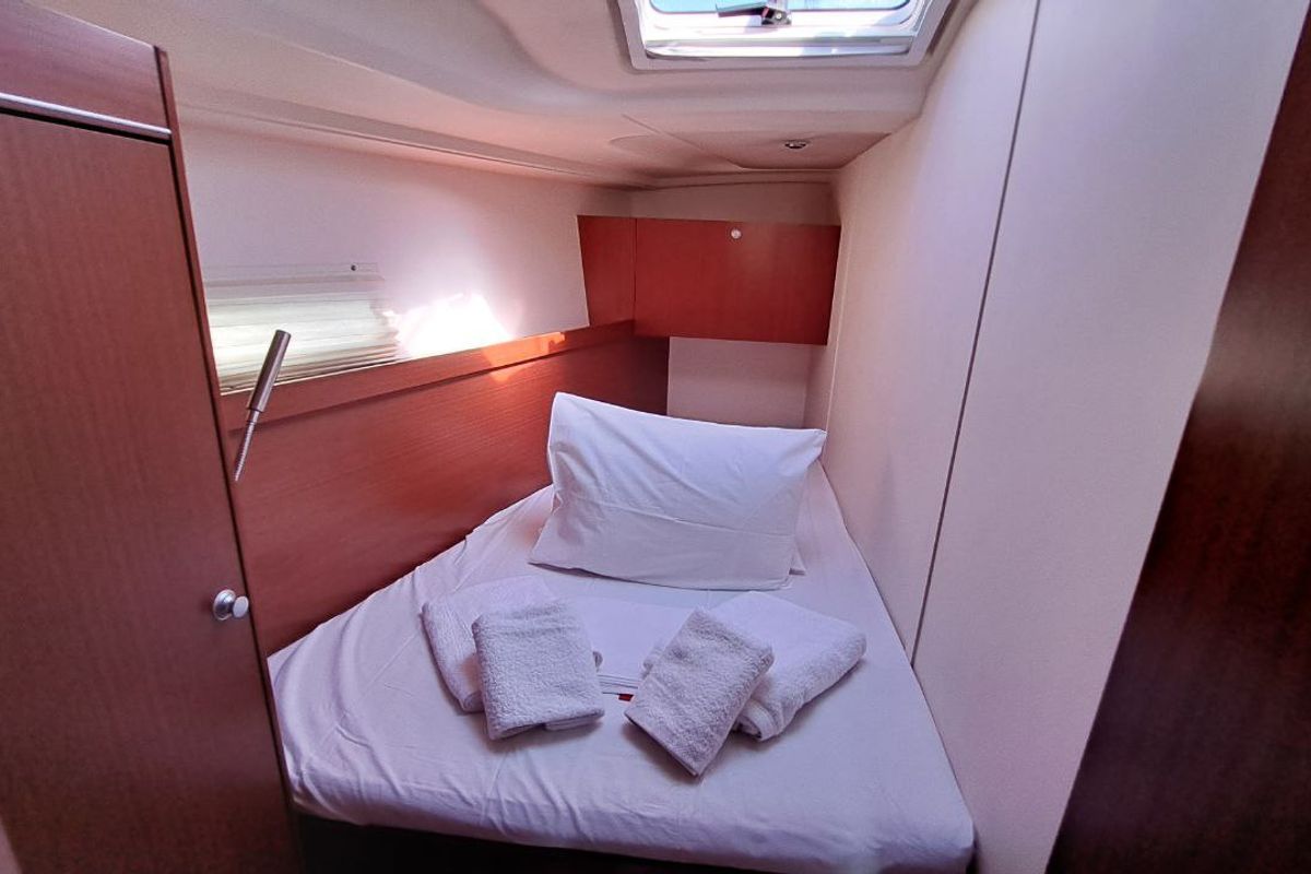 Cabin on Swell, a Hanse Yachts Hanse 455 sailboat at Lavreotiki Municipal Unit, Greece