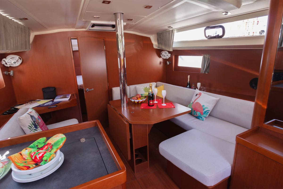 Salon of Poison, a Beneteau Oceanis 41.1 sailboat at Bocca di Magra, Italy