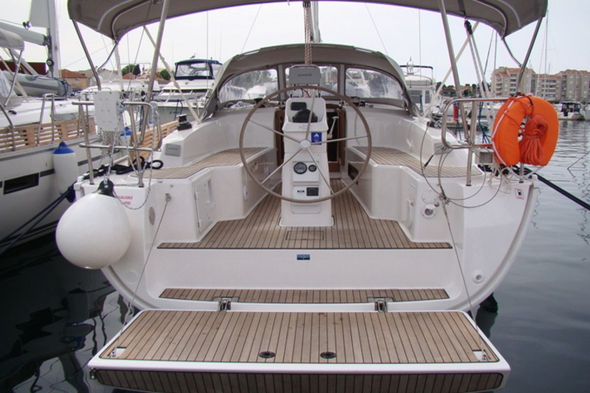 Exterior view of (1682 BG), a Bavaria 33 Cruiser sailboat at Grad Biograd na Moru, Croatia