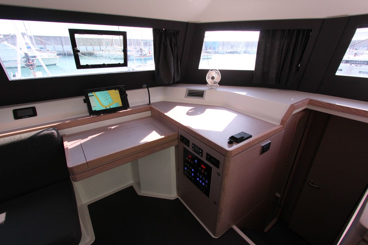 Salon of Lublu, a Dufour Catamaran 48 catamaran at Olbia, Italy