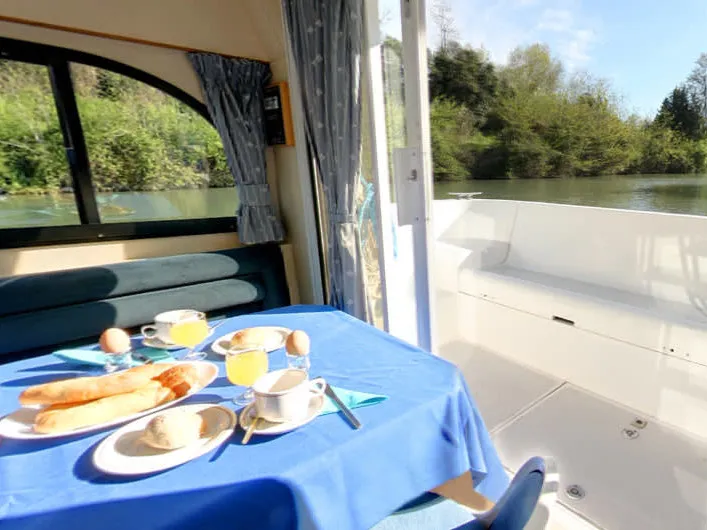 Salon of Caprice, a Cygnet Caprice motorboat at Rheinsberg, Germany