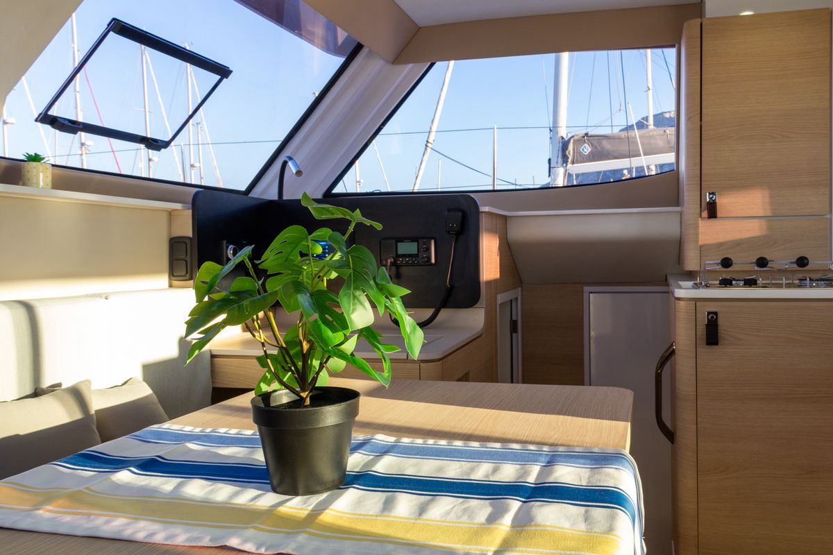 Salon of Flor de Ibiza, a Aventura Catamarans Aventura 37 catamaran at Dénia, Spain