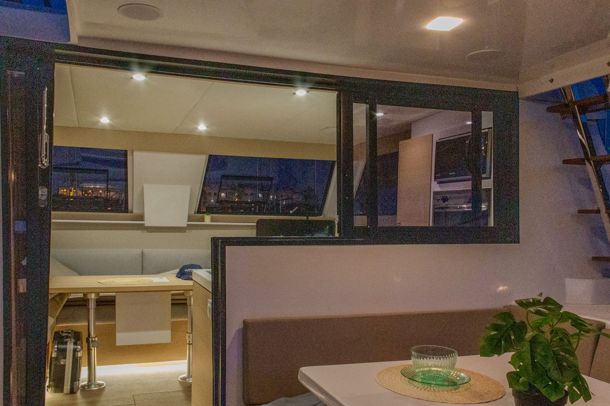 Salon of Flor de Ibiza, a Aventura Catamarans Aventura 37 catamaran at Dénia, Spain