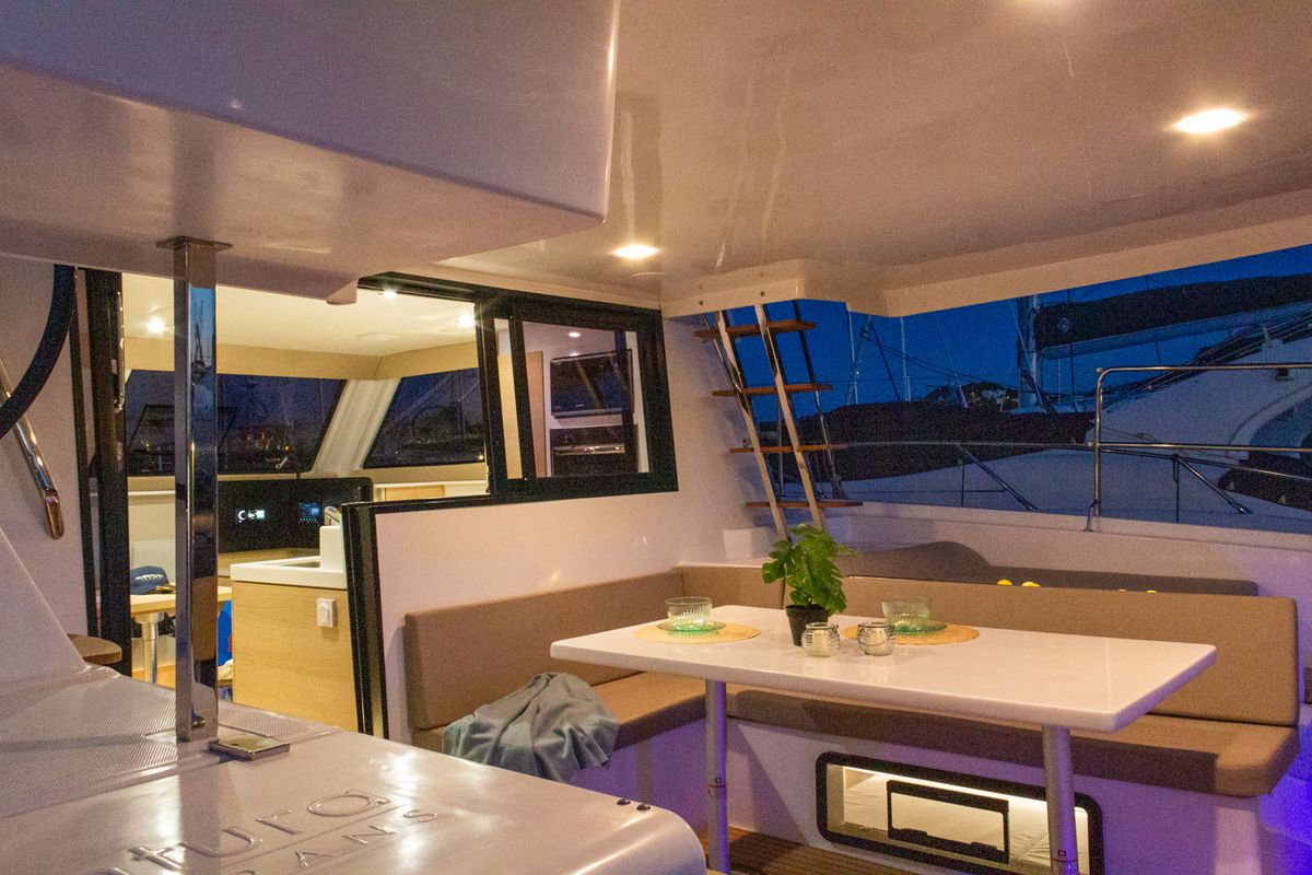 Salon of Flor de Ibiza, a Aventura Catamarans Aventura 37 catamaran at Dénia, Spain
