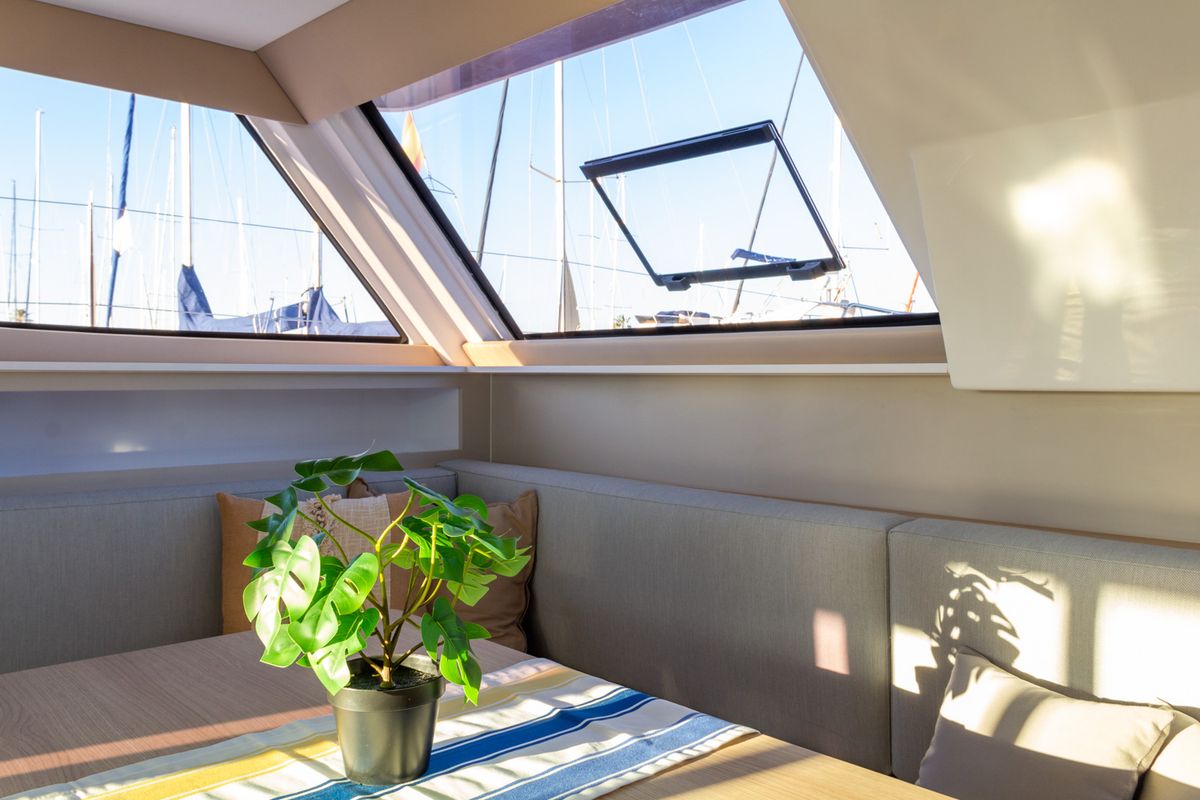 Salon of Flor de Ibiza, a Aventura Catamarans Aventura 37 catamaran at Dénia, Spain