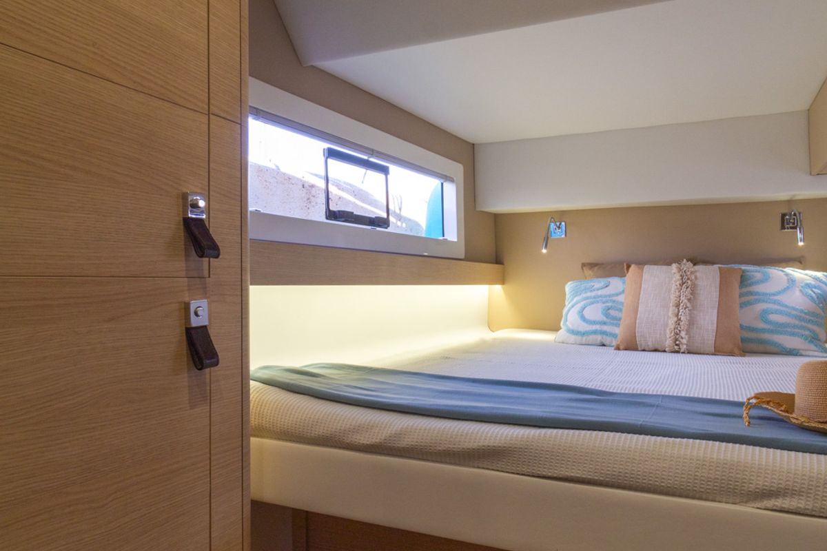 Cabin on Flor de Ibiza, a Aventura Catamarans Aventura 37 catamaran at Dénia, Spain