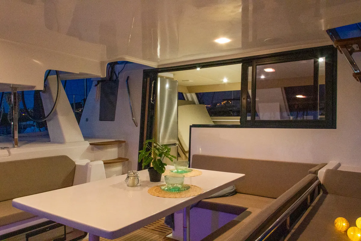 Salon of Flor de Ibiza, a Aventura Catamarans Aventura 37 catamaran at Dénia, Spain
