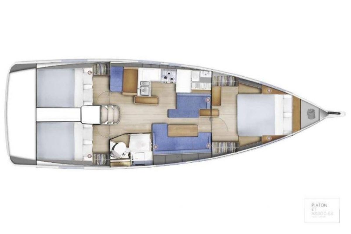 Floor plan of Alboran Albariño (Las Galletas), a Jeanneau Sun Odyssey 410 sailboat at Elephant Butte Estates, United States