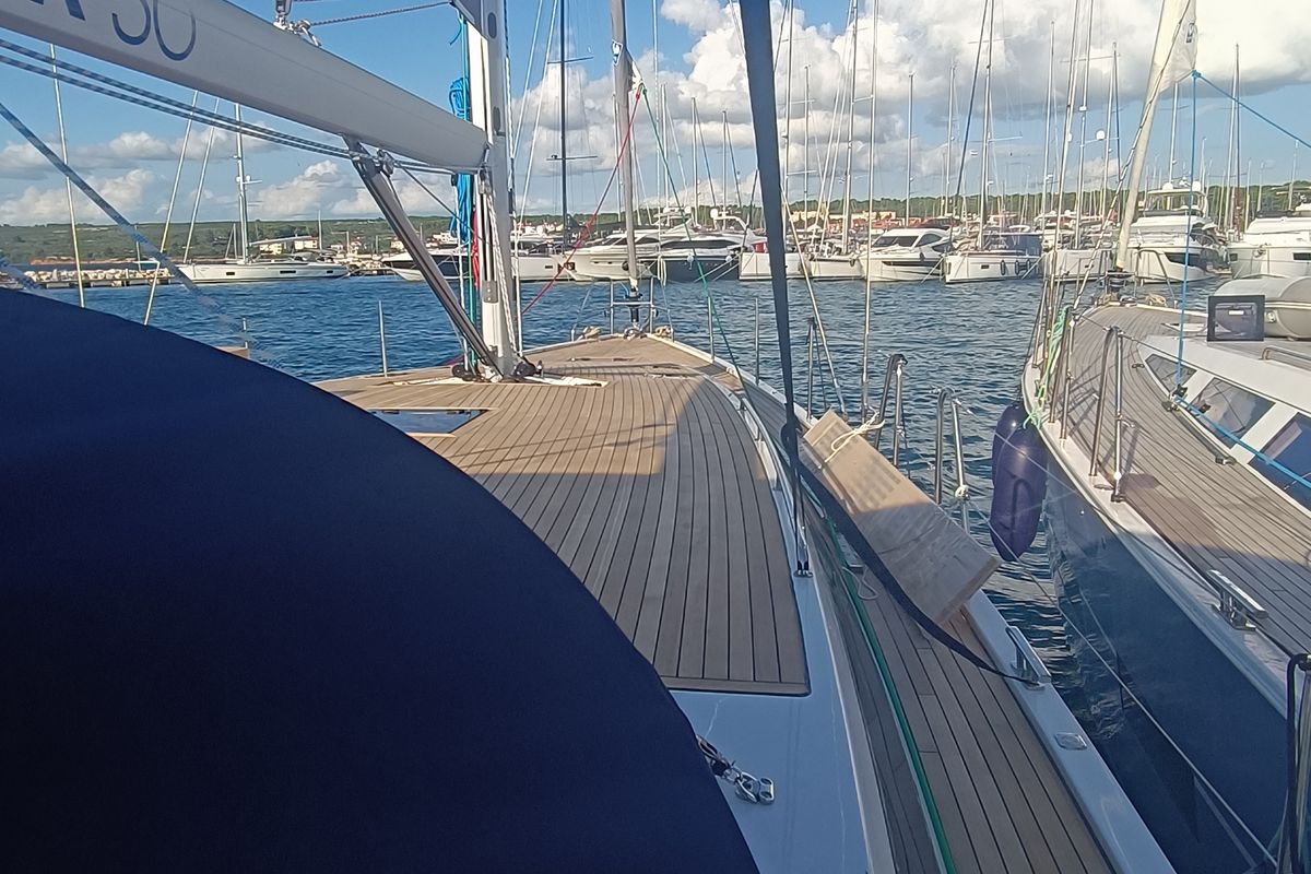 Deck of Dona, a D&D Kufner 50 sailboat at Punat, Croatia