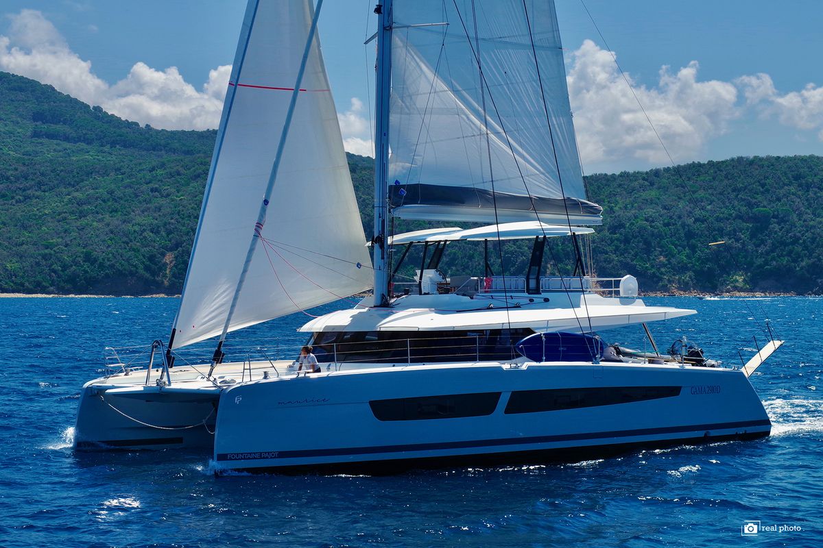 Exterior view of Maurice - Luxury Catamaran, A/C, Generator, Water maker, a Fountaine Pajot Samana 59 catamaran at Cannigion…
