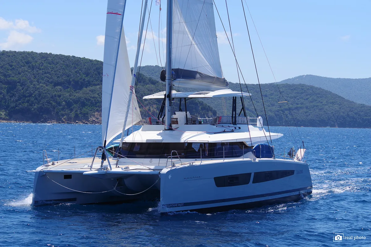 Exterior view of Maurice - Luxury Catamaran, A/C, Generator, Water maker, a Fountaine Pajot Samana 59 catamaran at Cannigion…
