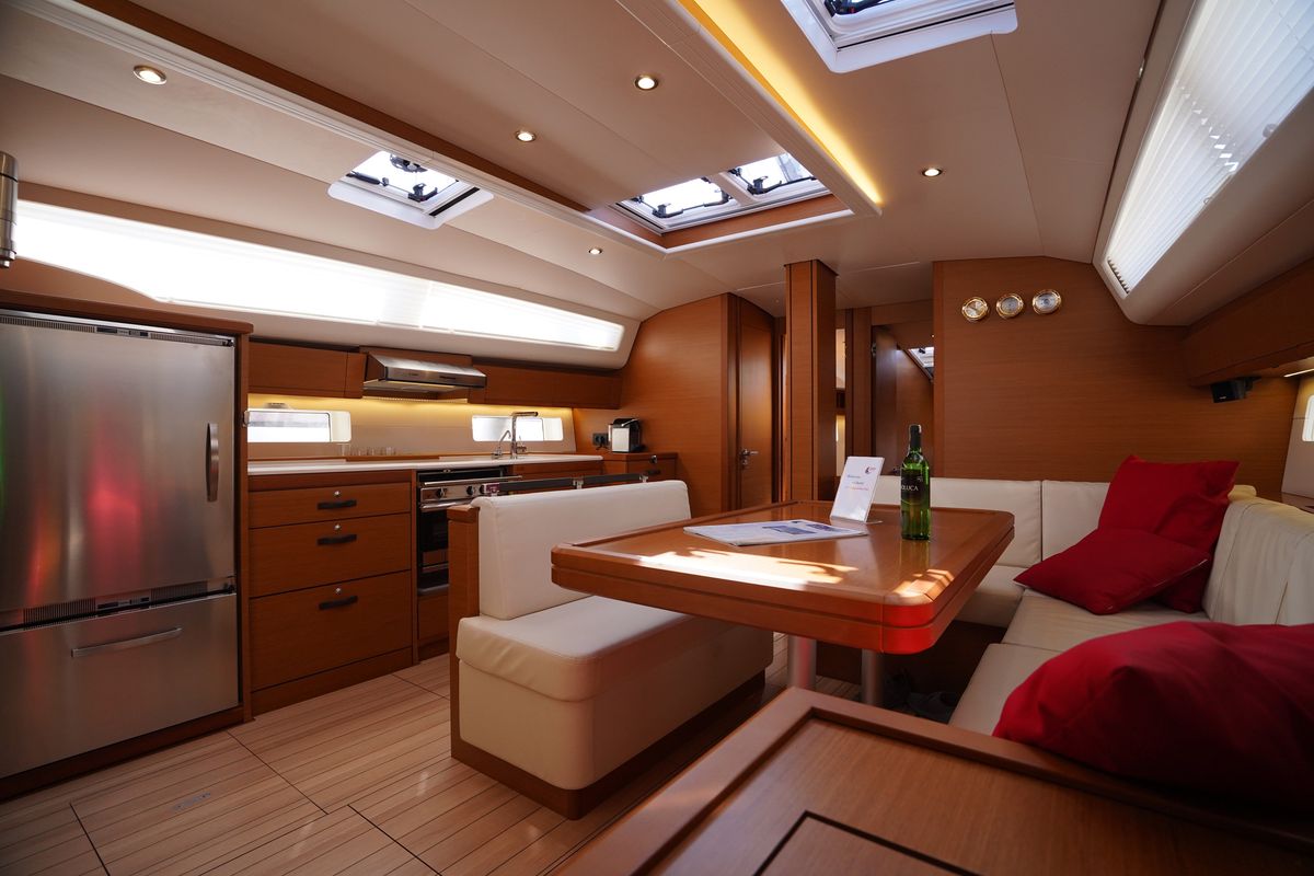 Salon of Cappuccino Due, a Jeanneau 54 sailboat at Marmaris, Turkey