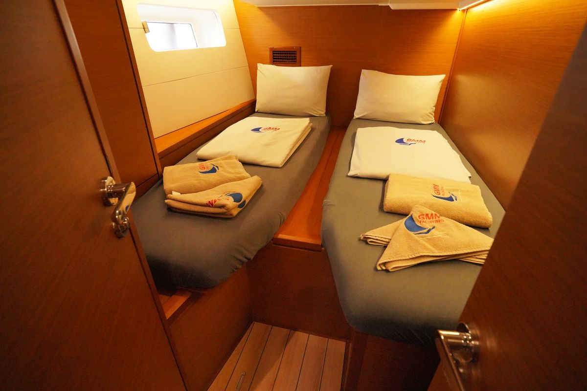 Cabin on Cappuccino Due, a Jeanneau 54 sailboat at Marmaris, Turkey