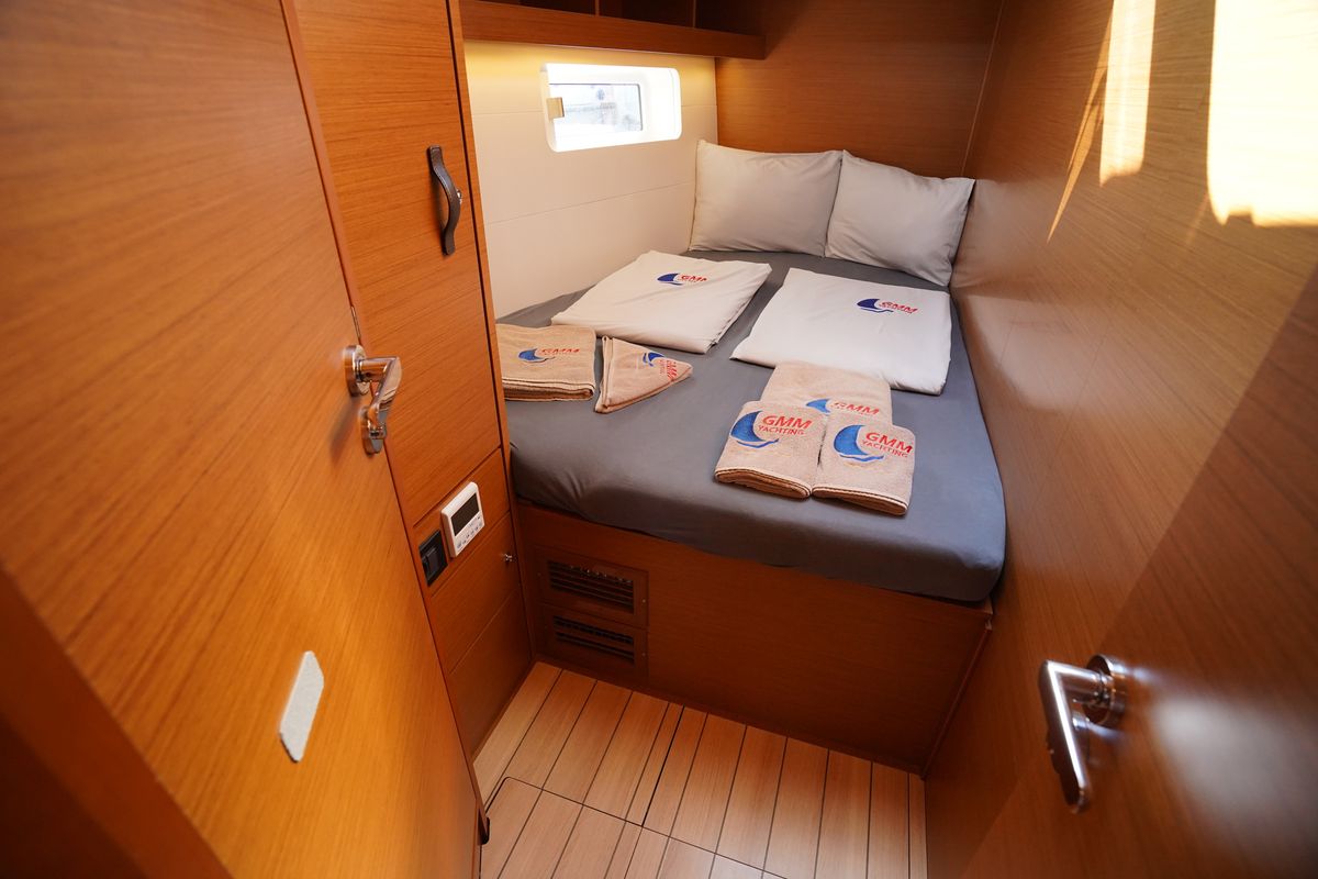 Cabin on Cappuccino Due, a Jeanneau 54 sailboat at Marmaris, Turkey