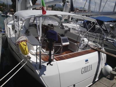 Cockpit of Giulia, a Bavaria 46 Cruiser sailboat at Milazzo, Italy