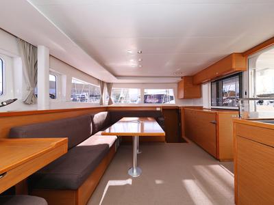 Salon of Dorka V, a Lagoon 450 catamaran at Grad Vodice, Croatia