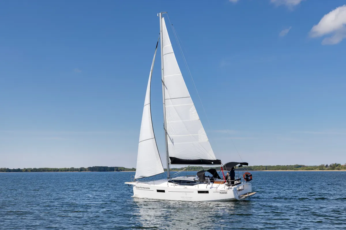 Exterior view of Wyspa Heleny, a Northman Maxus 34 sailboat at Sztynort, Poland