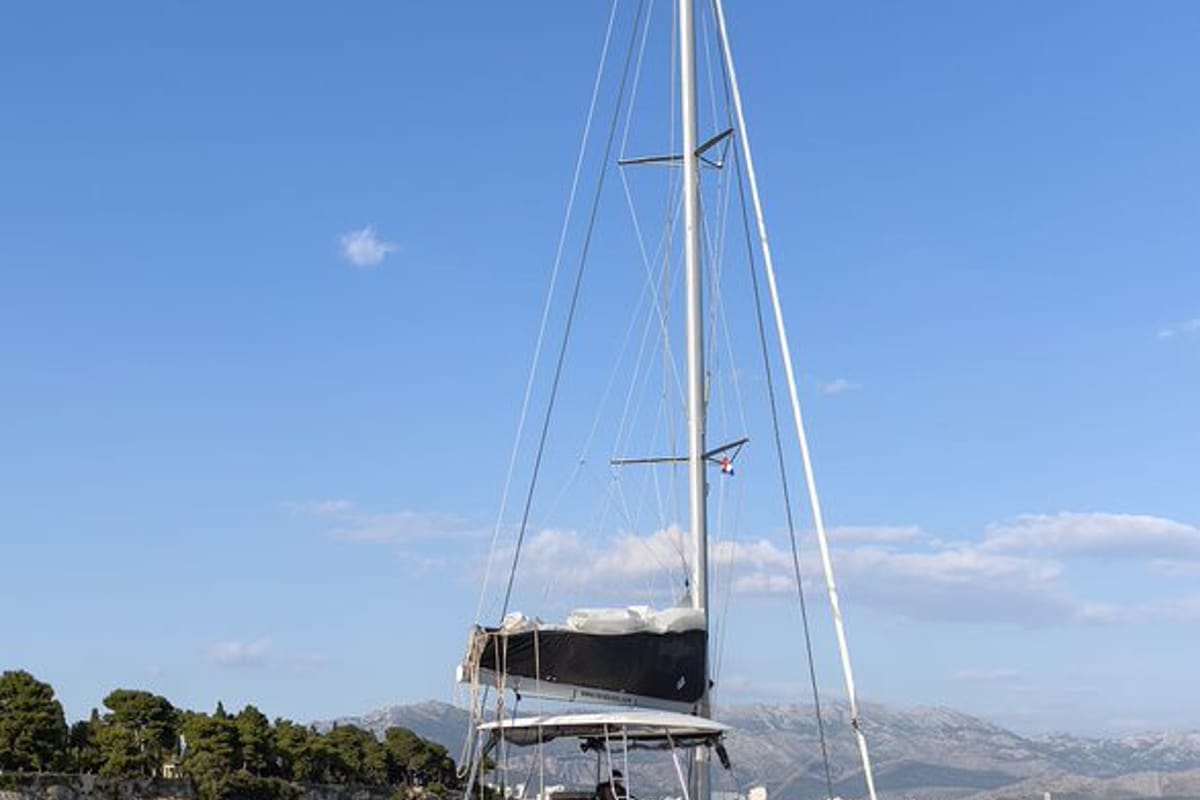 Exterior view of Skyfall, a Lagoon 46 catamaran at Split, Croatia