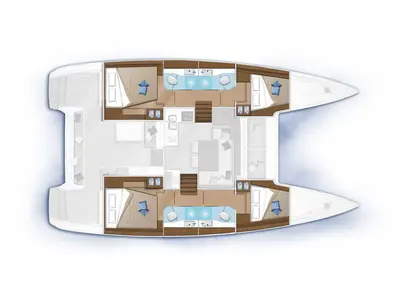 Floor plan of L'Avventura, a Lagoon Lagoon 40 catamaran at Athens, Greece