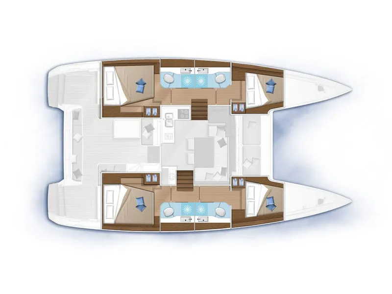 Floor plan of L'Avventura, a Lagoon Lagoon 40 catamaran at Athens, Greece