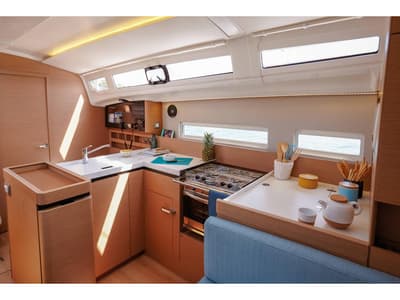 Galley of Liliane, a Jeanneau Sun Odyssey 410 sailboat at Municipal Unit of Ellomenos, Greece