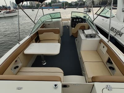 Deck of New Yorker, a Sea Ray Boats Sea Ray SDX 290 motorboat at Mumbai Harbour, India