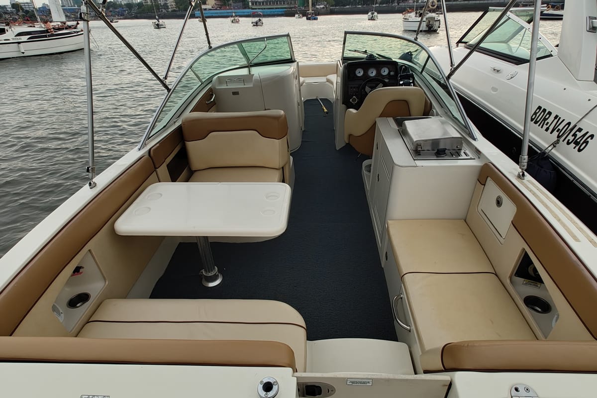 Deck of New Yorker, a Sea Ray Boats Sea Ray SDX 290 motorboat at Mumbai Harbour, India
