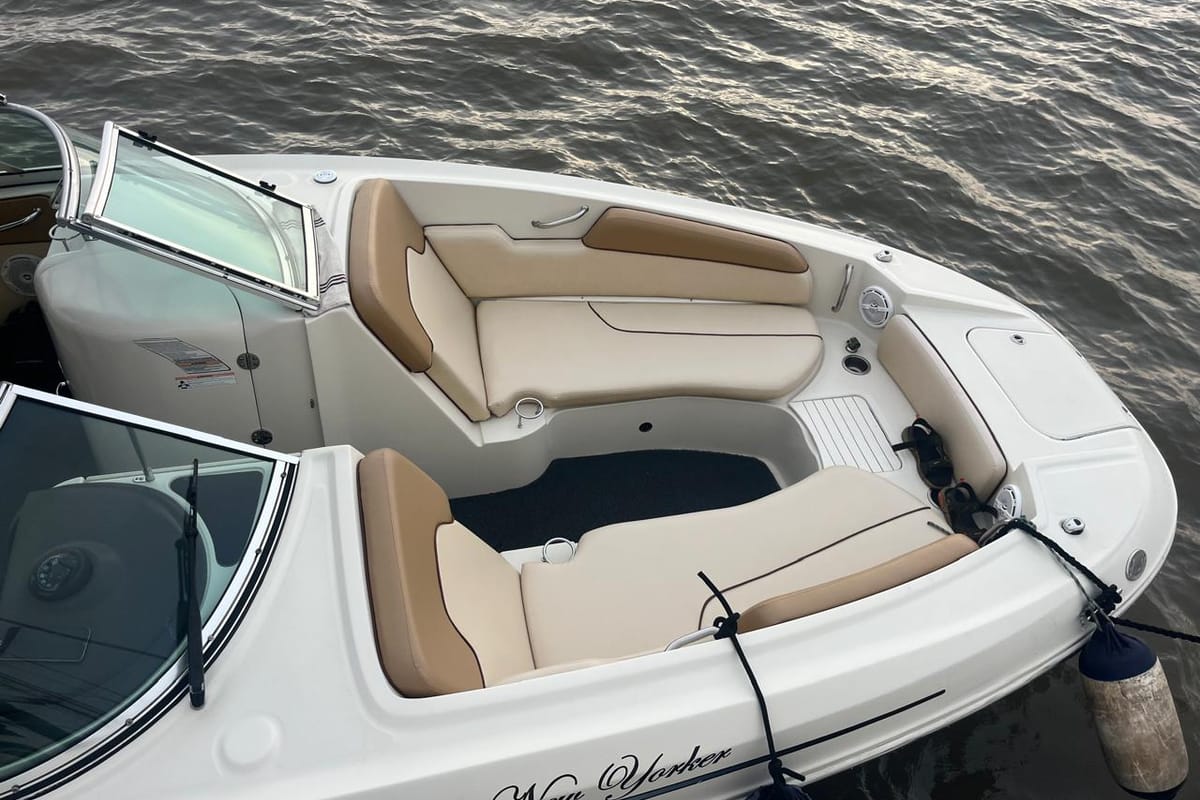 Deck of New Yorker, a Sea Ray Boats Sea Ray SDX 290 motorboat at Mumbai Harbour, India