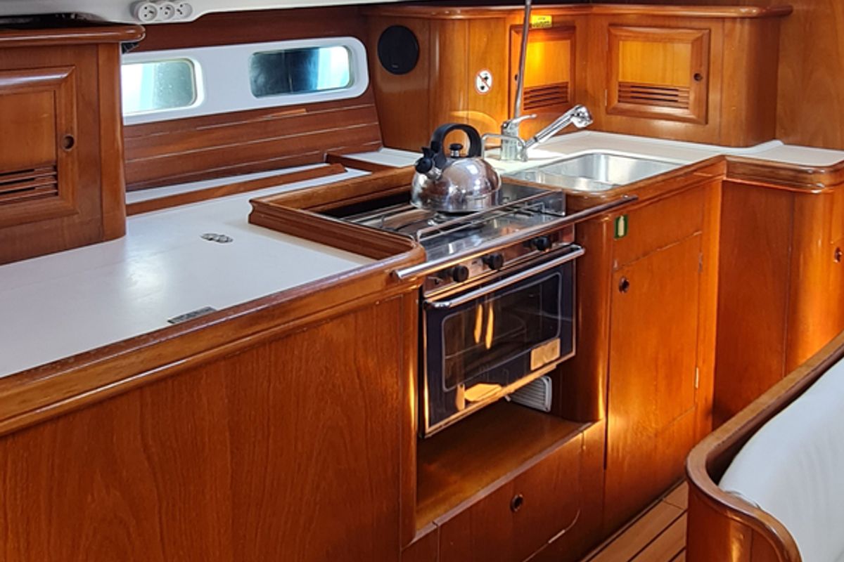 Galley of Erika, a Beneteau Oceanis 411 sailboat at Volos Municipality, Greece