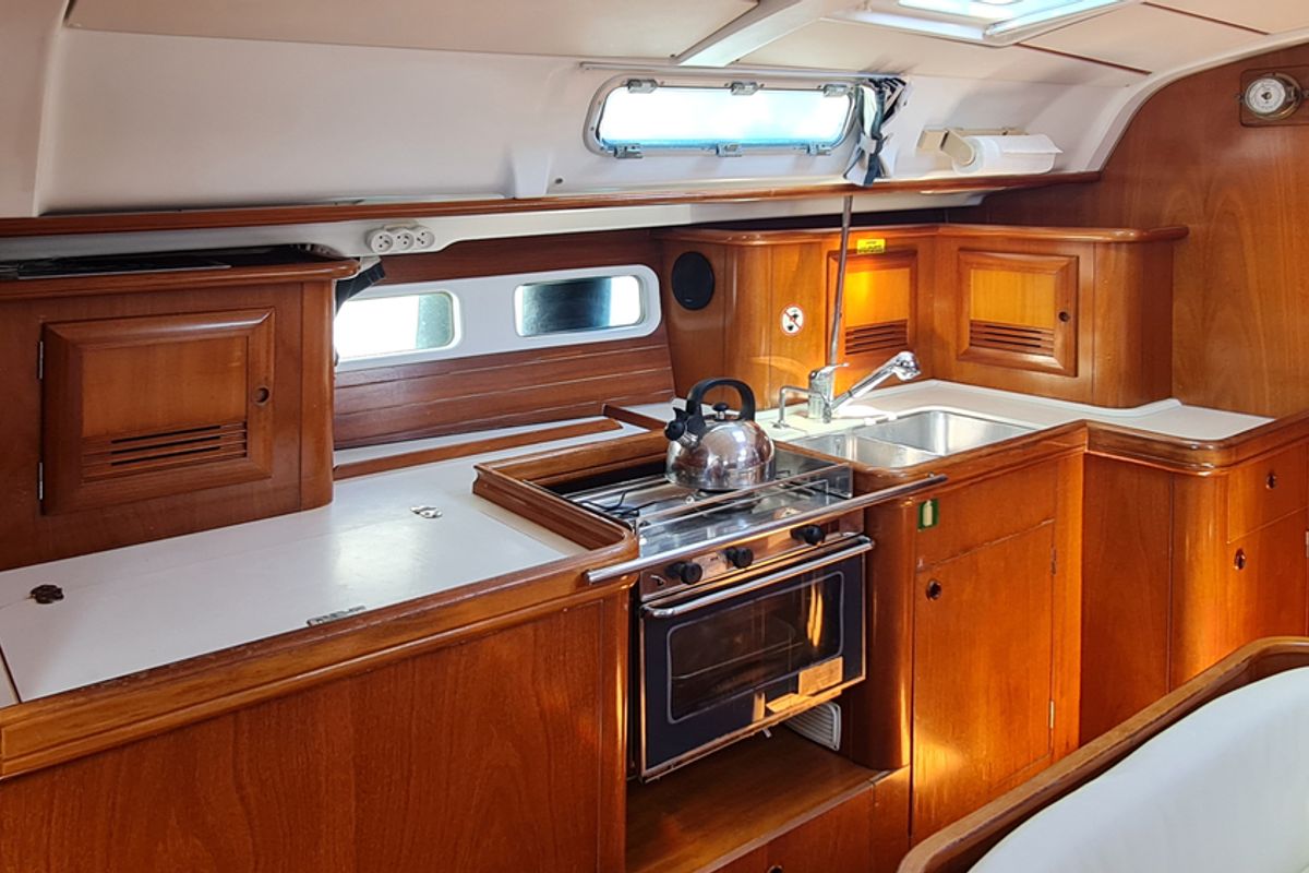 Galley of Erika, a Beneteau Oceanis 411 sailboat at Volos Municipality, Greece