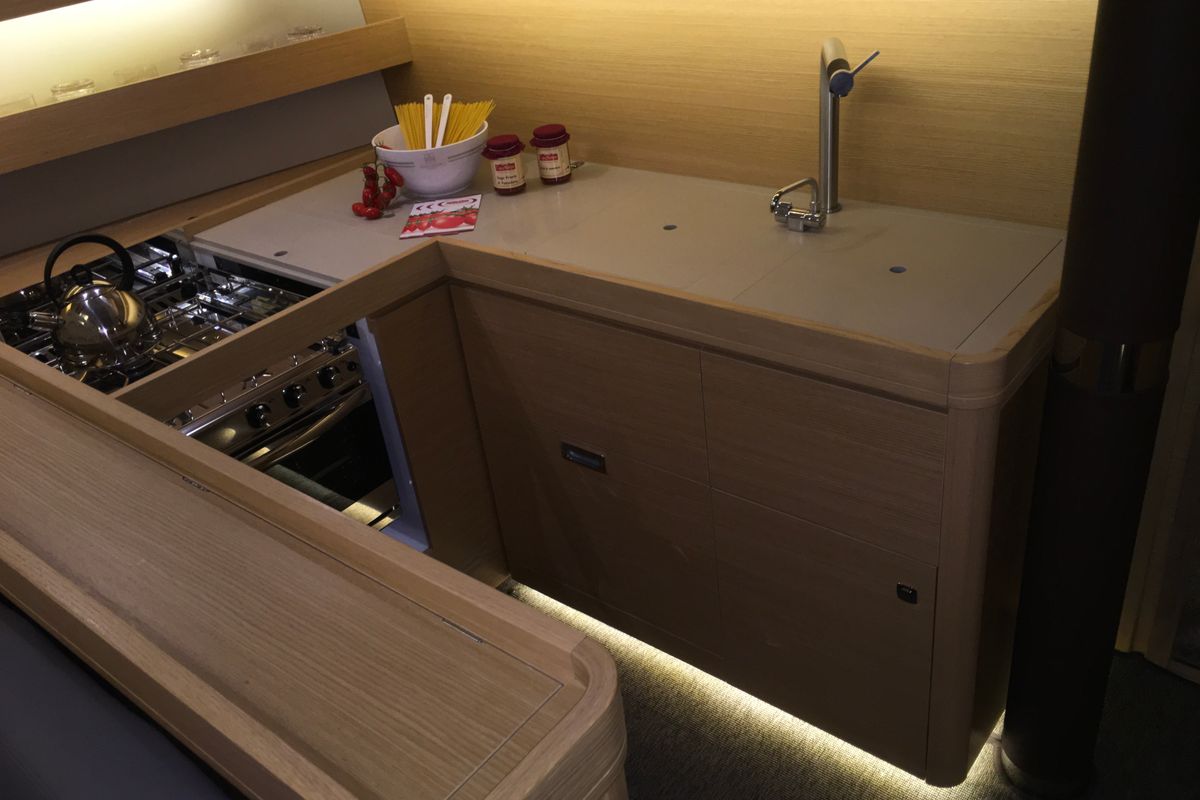 Galley of INVICTUS, a Dufour 56 Exclusive sailboat at Capo d'Orlando, Italy