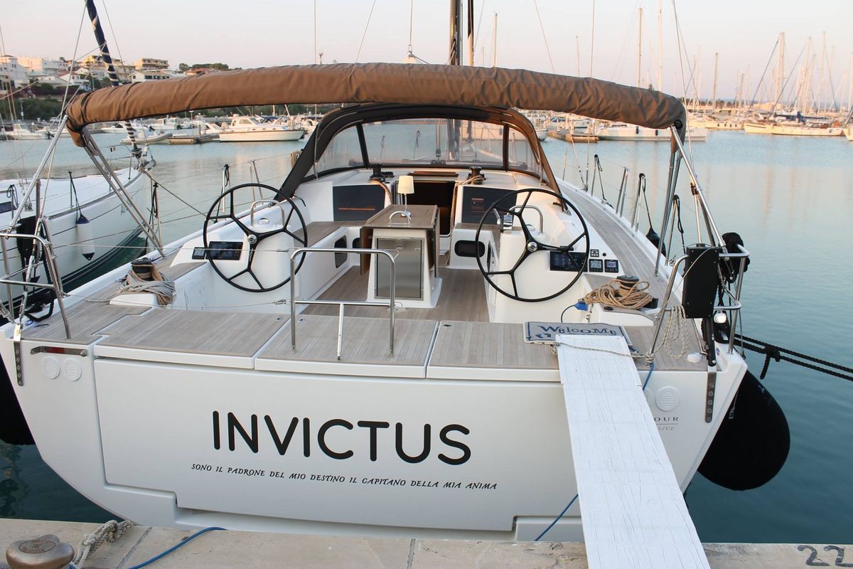 Cockpit of INVICTUS, a Dufour 56 Exclusive sailboat at Capo d'Orlando, Italy