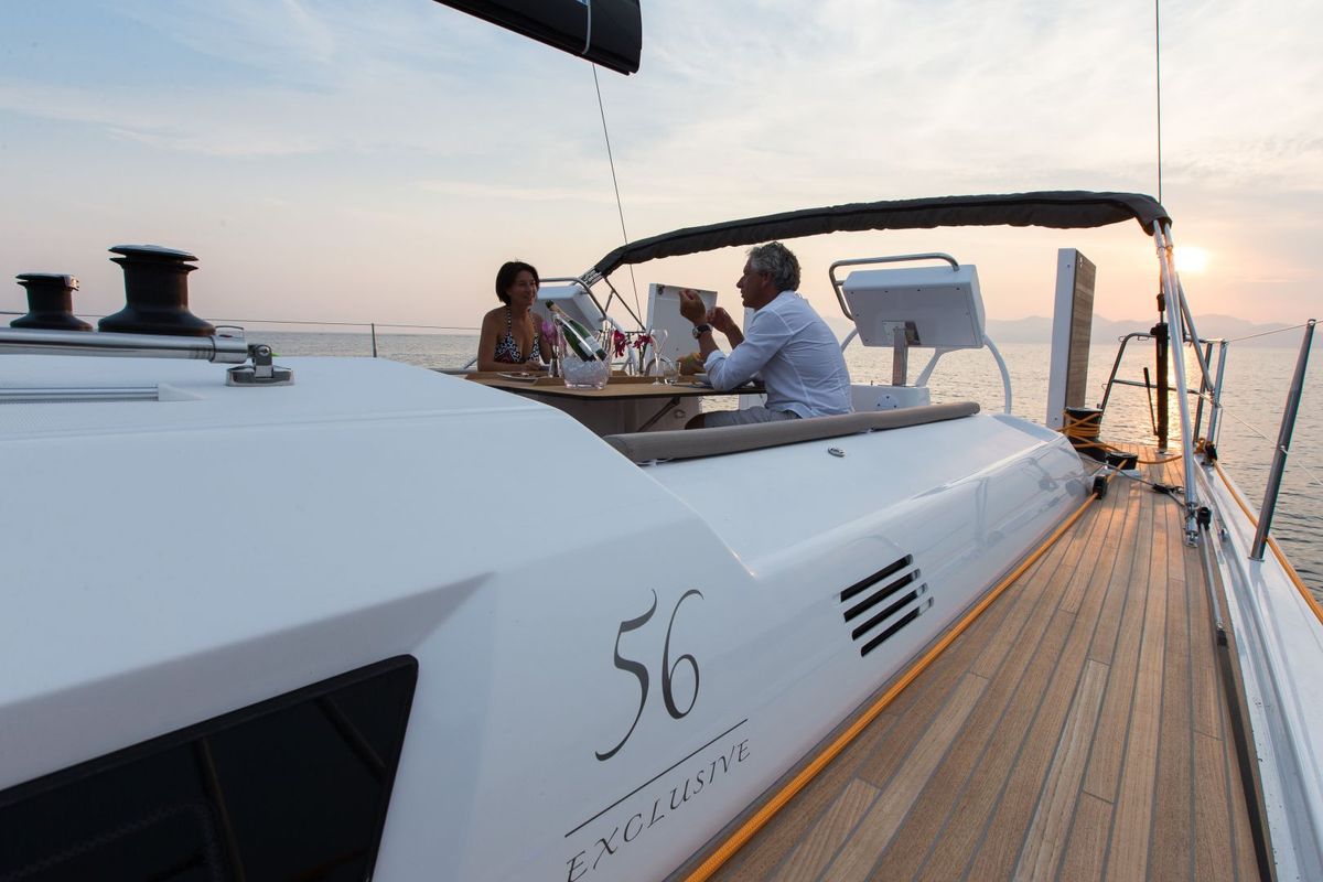 Cockpit of INVICTUS, a Dufour 56 Exclusive sailboat at Capo d'Orlando, Italy