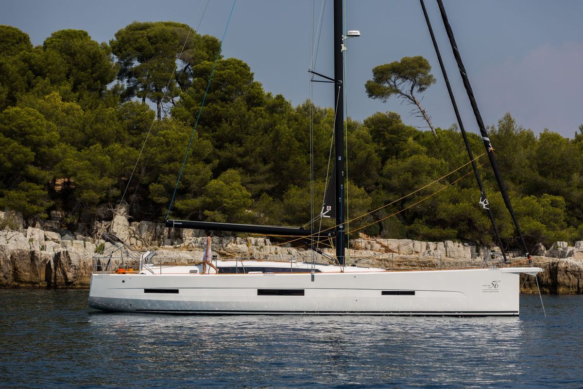 Exterior view of INVICTUS, a Dufour 56 Exclusive sailboat at Capo d'Orlando, Italy