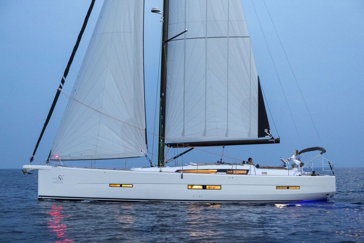 Exterior view of INVICTUS, a Dufour 56 Exclusive sailboat at Capo d'Orlando, Italy