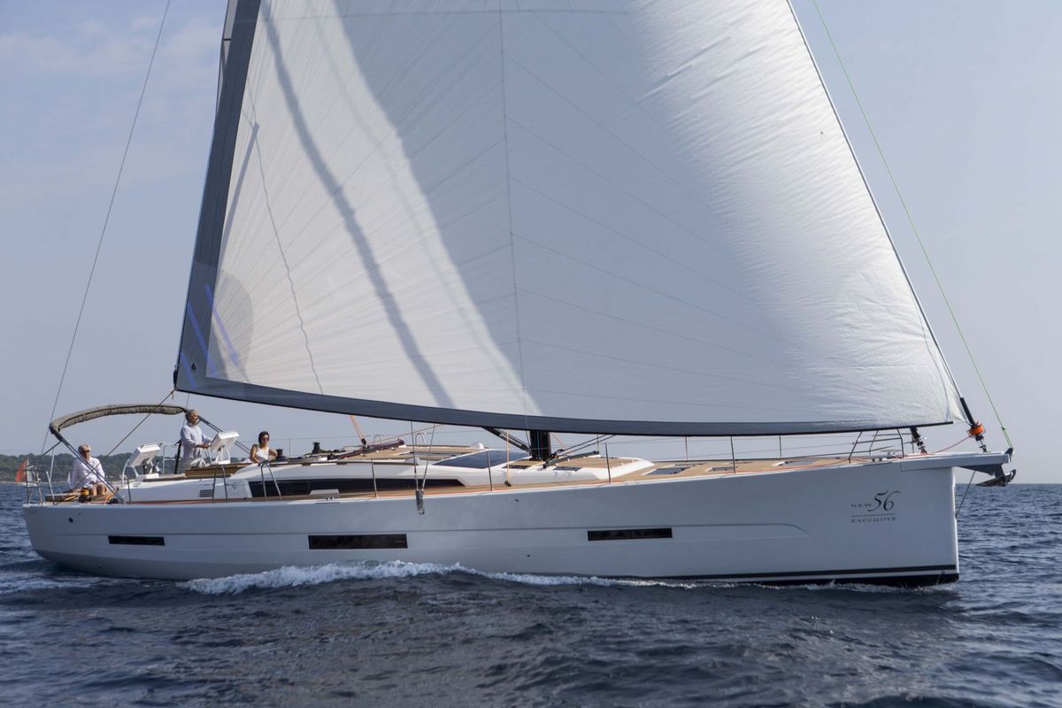 Exterior view of INVICTUS, a Dufour 56 Exclusive sailboat at Capo d'Orlando, Italy