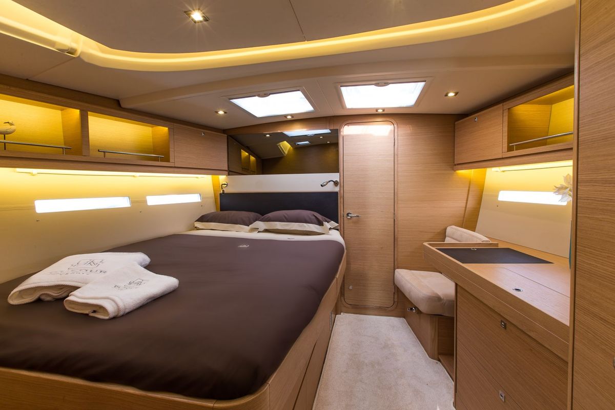 Cabin on INVICTUS, a Dufour 56 Exclusive sailboat at Capo d'Orlando, Italy