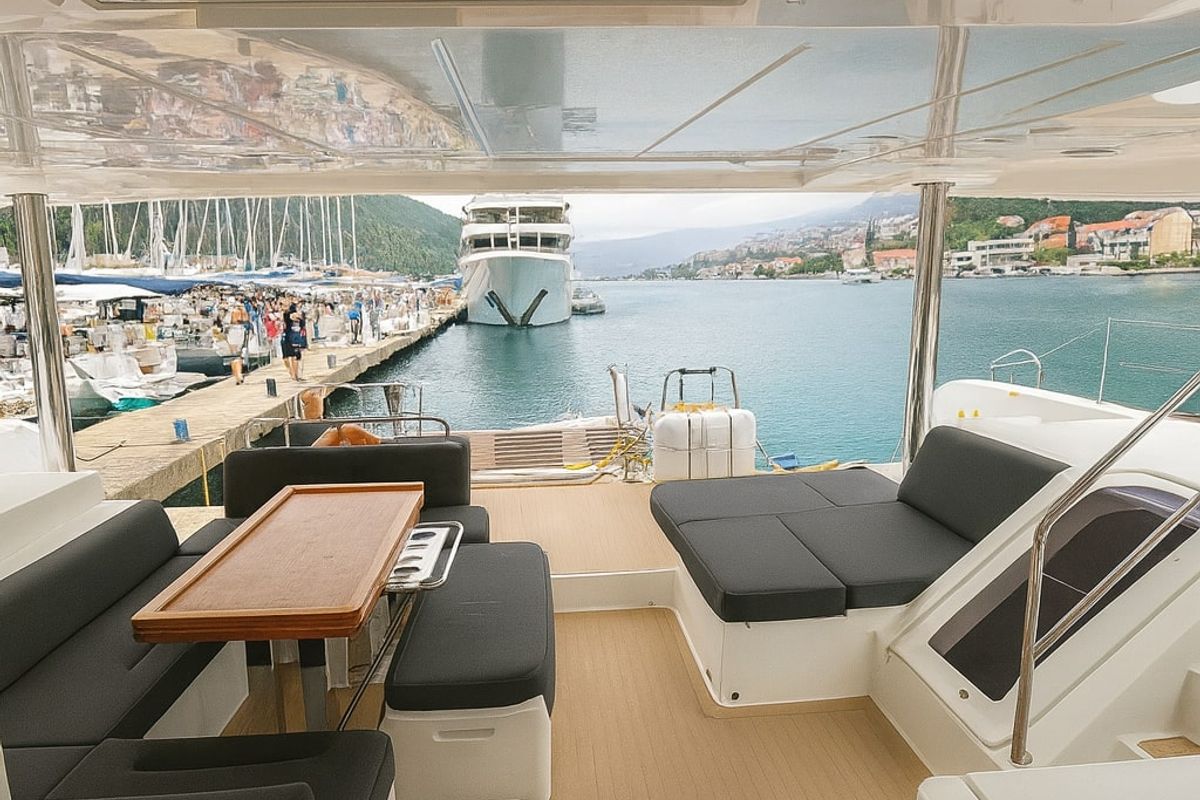 Deck of Orion Star, a Lagoon 52 catamaran at Volos Municipality, Greece
