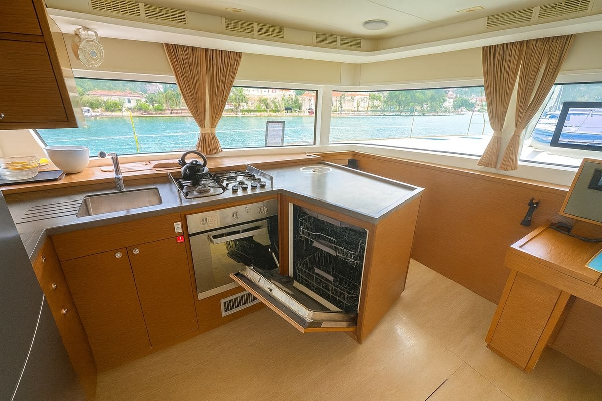 Galley of Orion Star, a Lagoon 52 catamaran at Volos Municipality, Greece