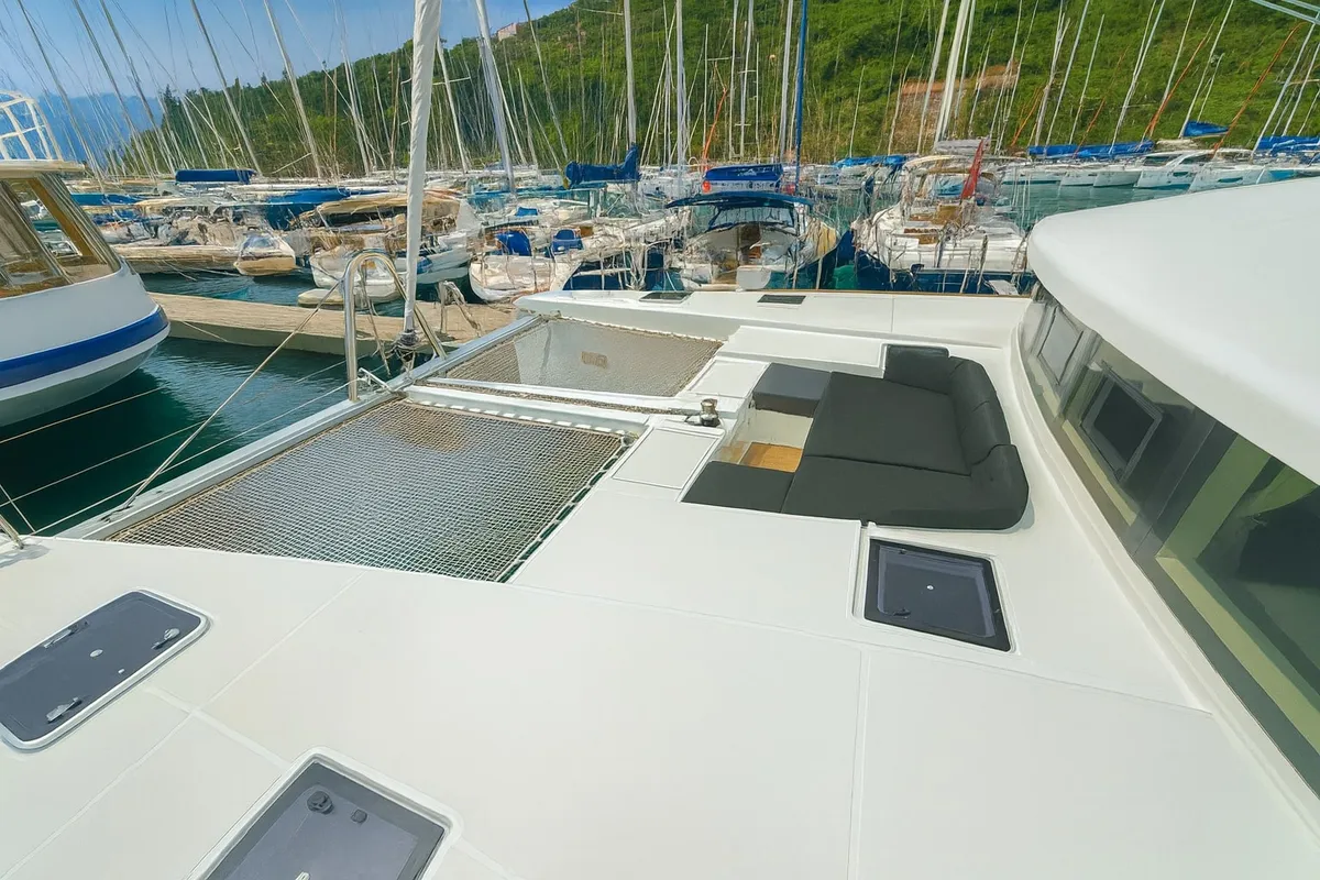 Deck of Orion Star, a Lagoon 52 catamaran at Volos Municipality, Greece