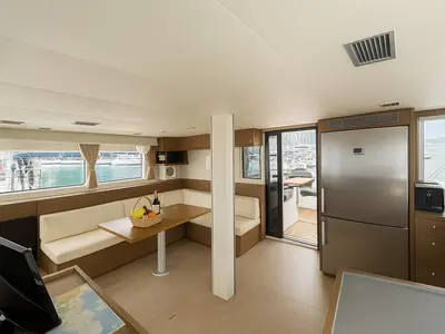 Salon of Orion Star, a Lagoon 52 catamaran at Volos Municipality, Greece