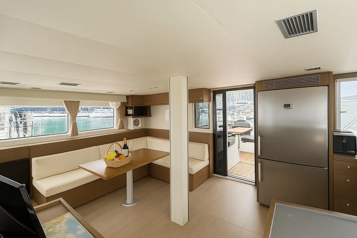 Salon of Orion Star, a Lagoon 52 catamaran at Volos Municipality, Greece