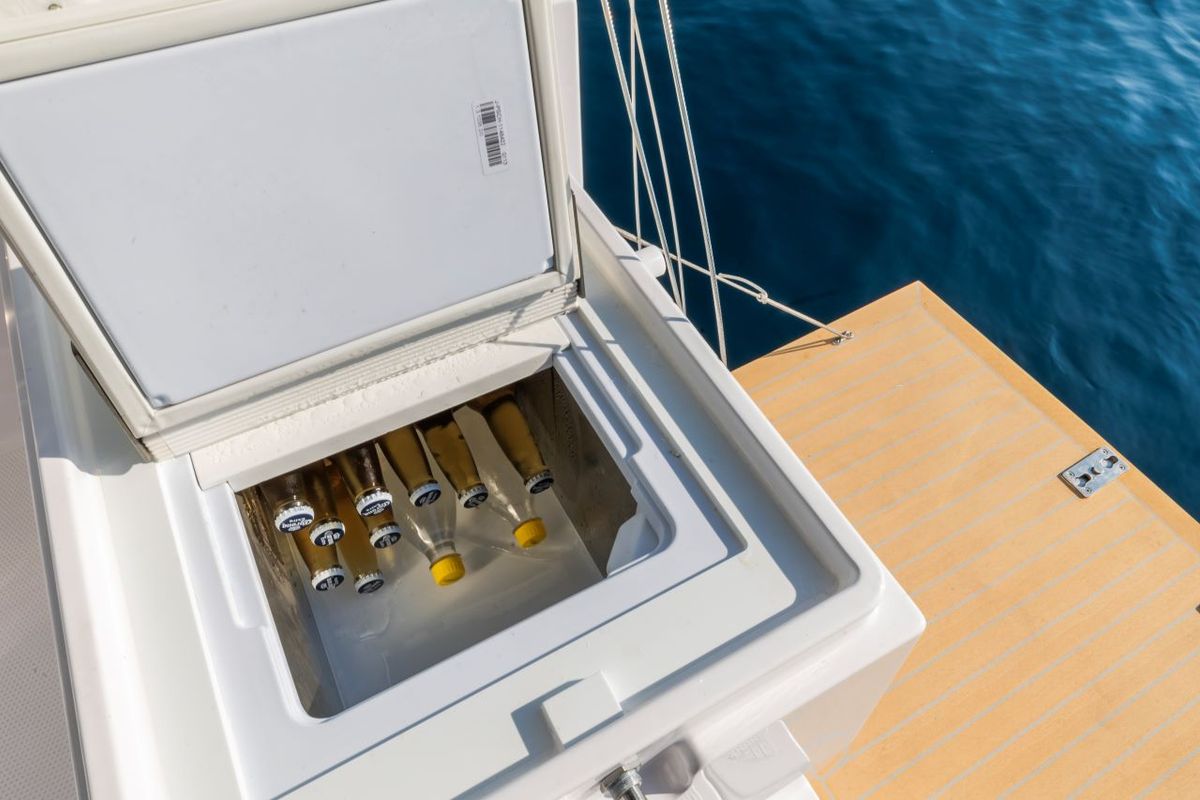 Deck of Amaretto, a Elan Impression 45 sailboat at Zadar, Croatia