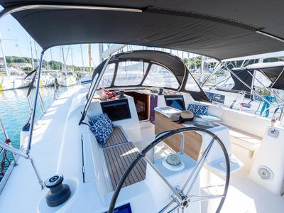 Cockpit of Cygnus, a Dufour 460 GL sailboat at Grad Pula, Croatia