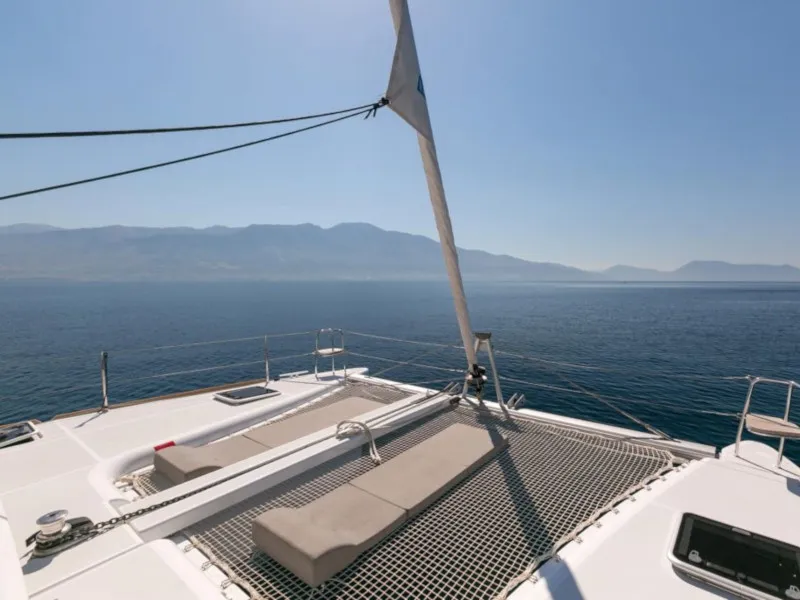 Deck of Armonia, a Lagoon 400 S2 catamaran at Municipal Unit of Palairos, Greece