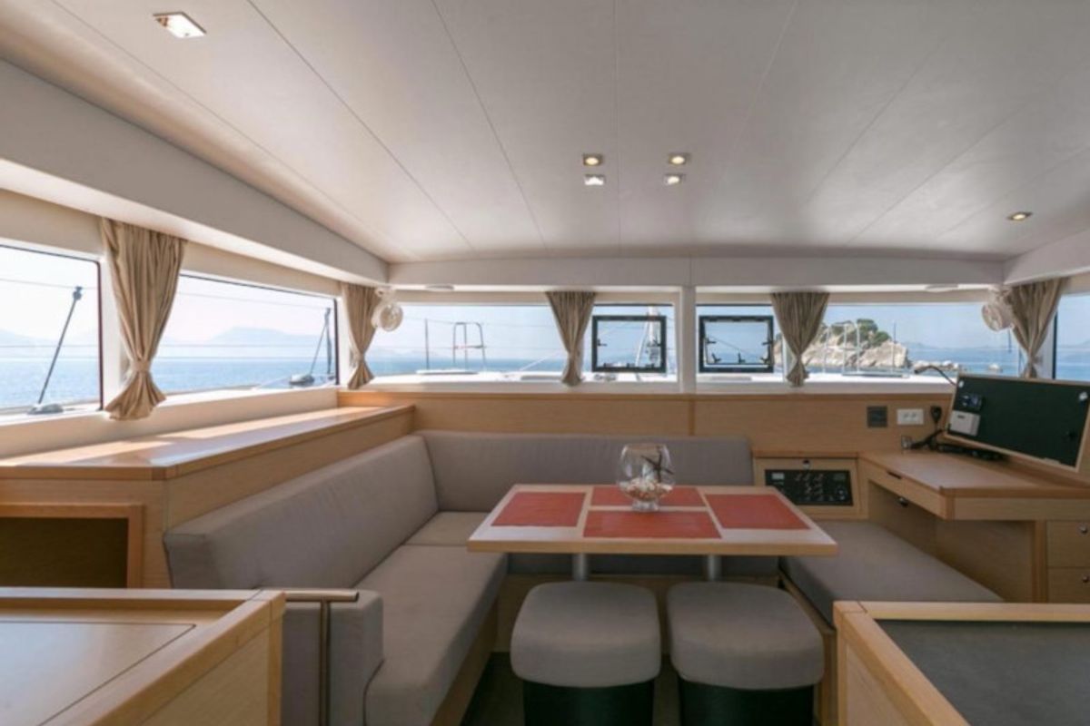 Salon of Armonia, a Lagoon 400 S2 catamaran at Municipal Unit of Palairos, Greece