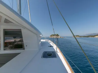 Deck of Armonia, a Lagoon 400 S2 catamaran at Municipal Unit of Palairos, Greece