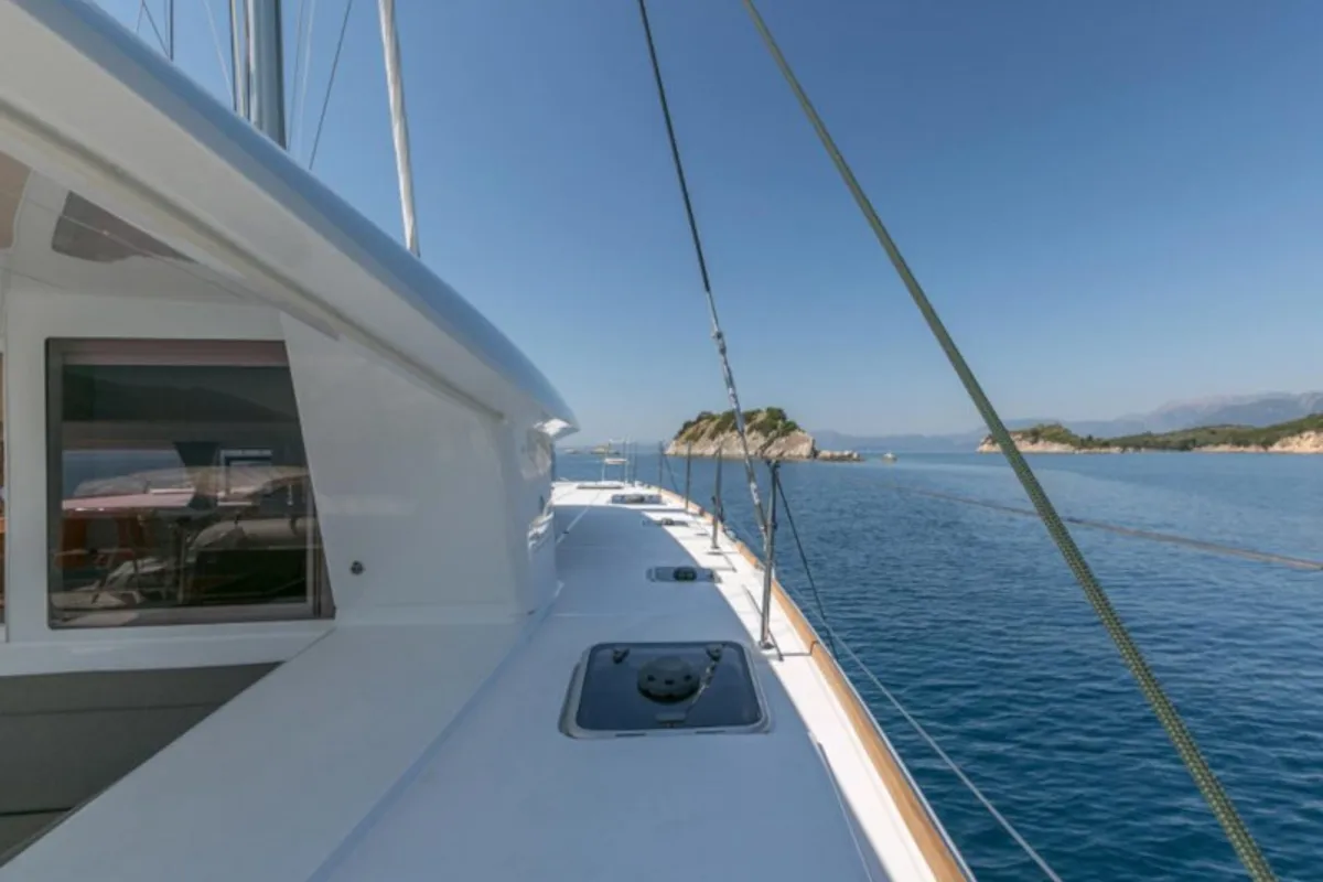 Deck of Armonia, a Lagoon 400 S2 catamaran at Municipal Unit of Palairos, Greece